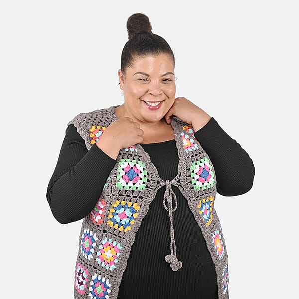 Tamsy Gray Traditional Handwoven Crochet Vest - One Size Fits Most