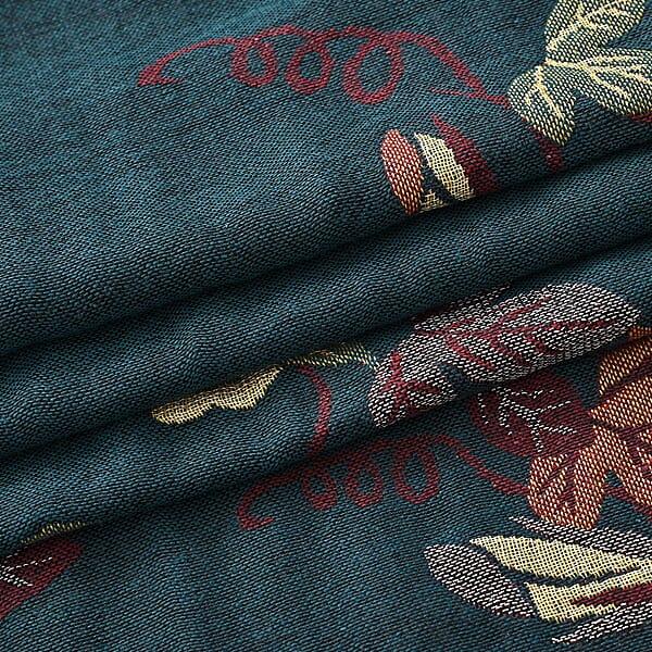 TAMSY Green Floral Jacquard Scarf With Tassels – One Size Fits Most