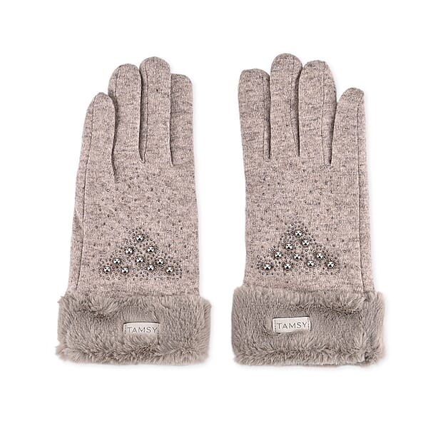 Tamsy Grey Cashmere Wool Gloves With Fur Cuff And 2 Finger Touchscreen
