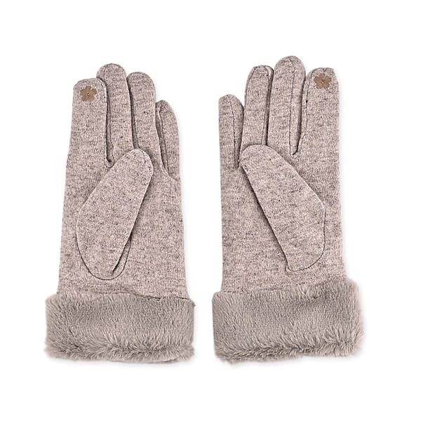Tamsy Grey Cashmere Wool Gloves With Fur Cuff And 2 Finger Touchscreen