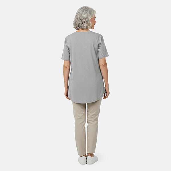 Tamsy Grey Cotton Stretch Jersey Tunic Tee - S