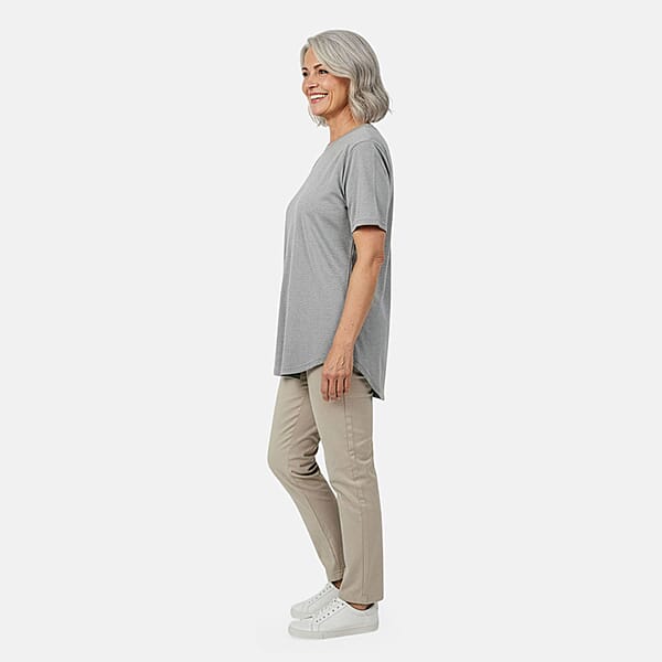 Tamsy Grey Cotton Stretch Jersey Tunic Tee - S