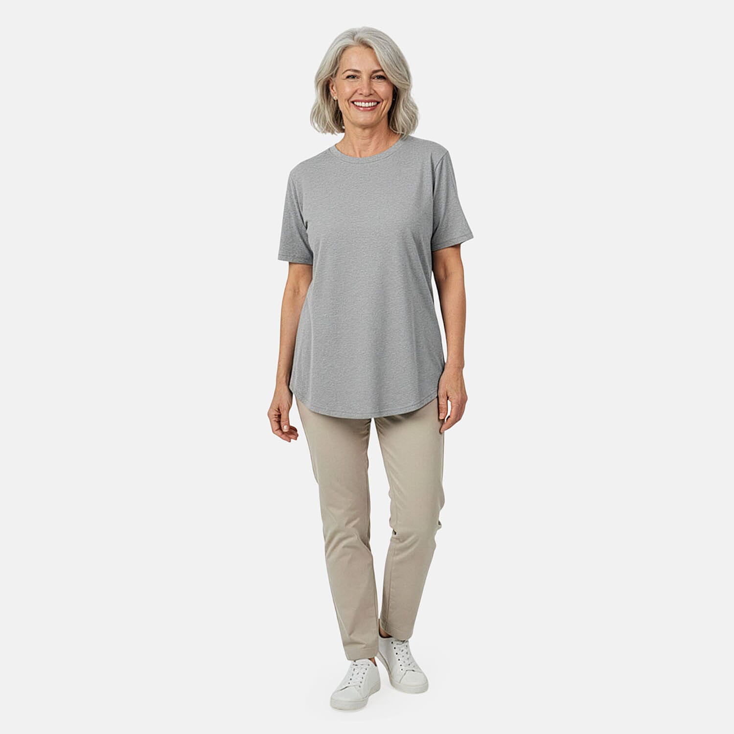 Tamsy Grey Cotton Stretch Jersey Tunic Tee - S
