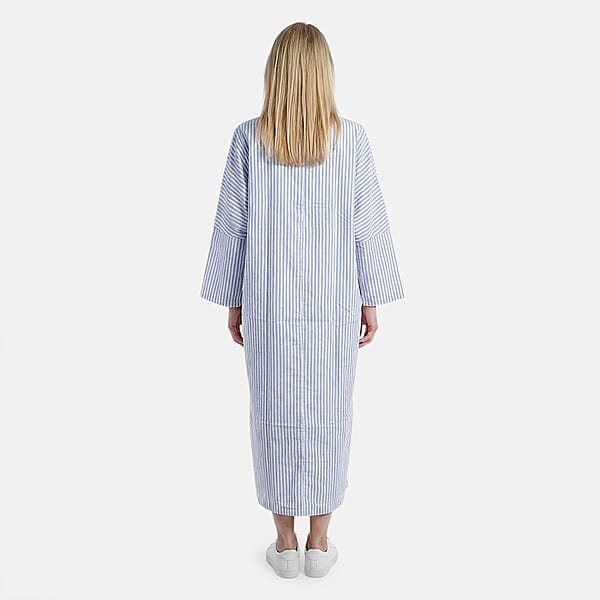 TAMSY Grey Stripe Button Up Oversized Maxi Shirt Dress - One Size Fits Most