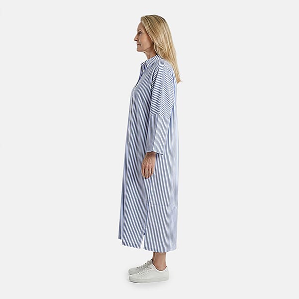 TAMSY Grey Stripe Button Up Oversized Maxi Shirt Dress - One Size Fits Most