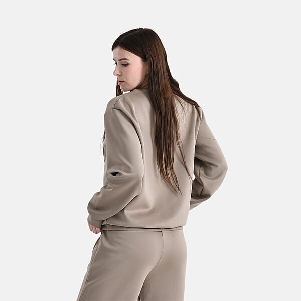 TAMSY Khaki Floral Embossed Scuba Knit Pant And Long Sleeve Pullover Set – S/M