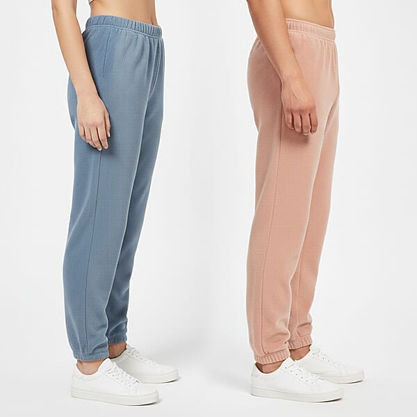 Tamsy Light Blue And Dusty Rose 2pcs Pajama Trousers - One Size Fits Most