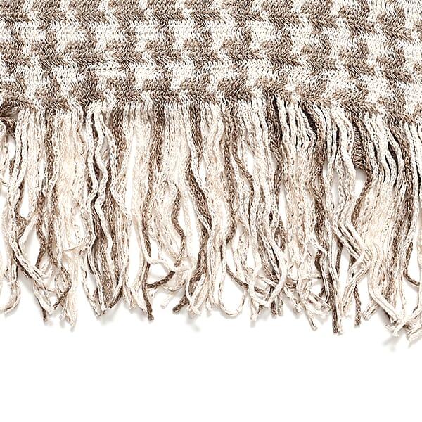 TAMSY Light Gray Houndstooth Knit Poncho With Fringe - One Size Fits Most