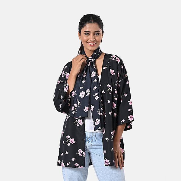TAMSY Light Pink Floral 3 Piece Kimono Scarf And Scrunchie Set - One Size Fits Most