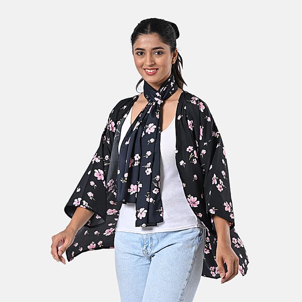 TAMSY Light Pink Floral 3 Piece Kimono Scarf And Scrunchie Set - One Size Fits Most