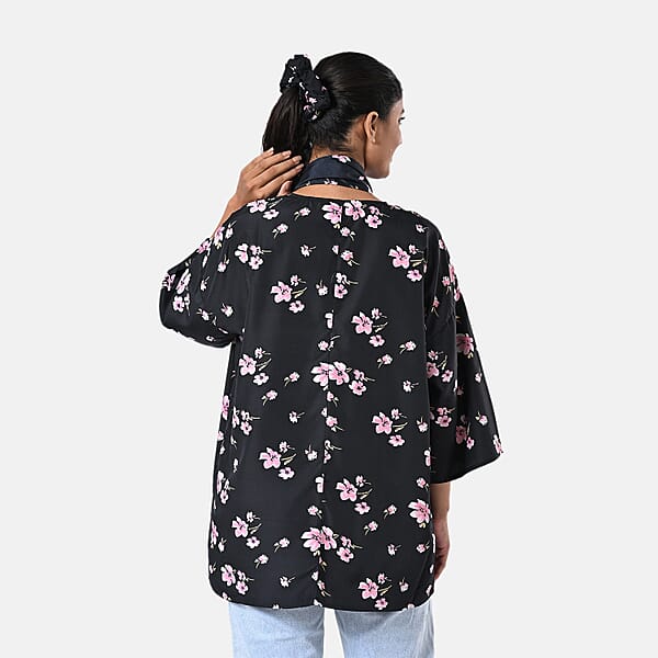 TAMSY Light Pink Floral 3 Piece Kimono Scarf And Scrunchie Set - One Size Fits Most