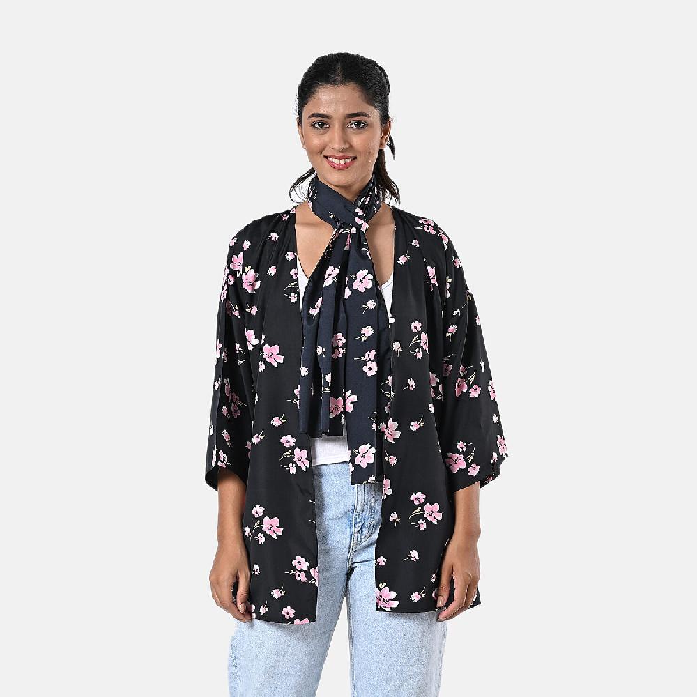 TAMSY Light Pink Floral 3 Piece Kimono Scarf and Scrunchie Set - One Size Fits Most