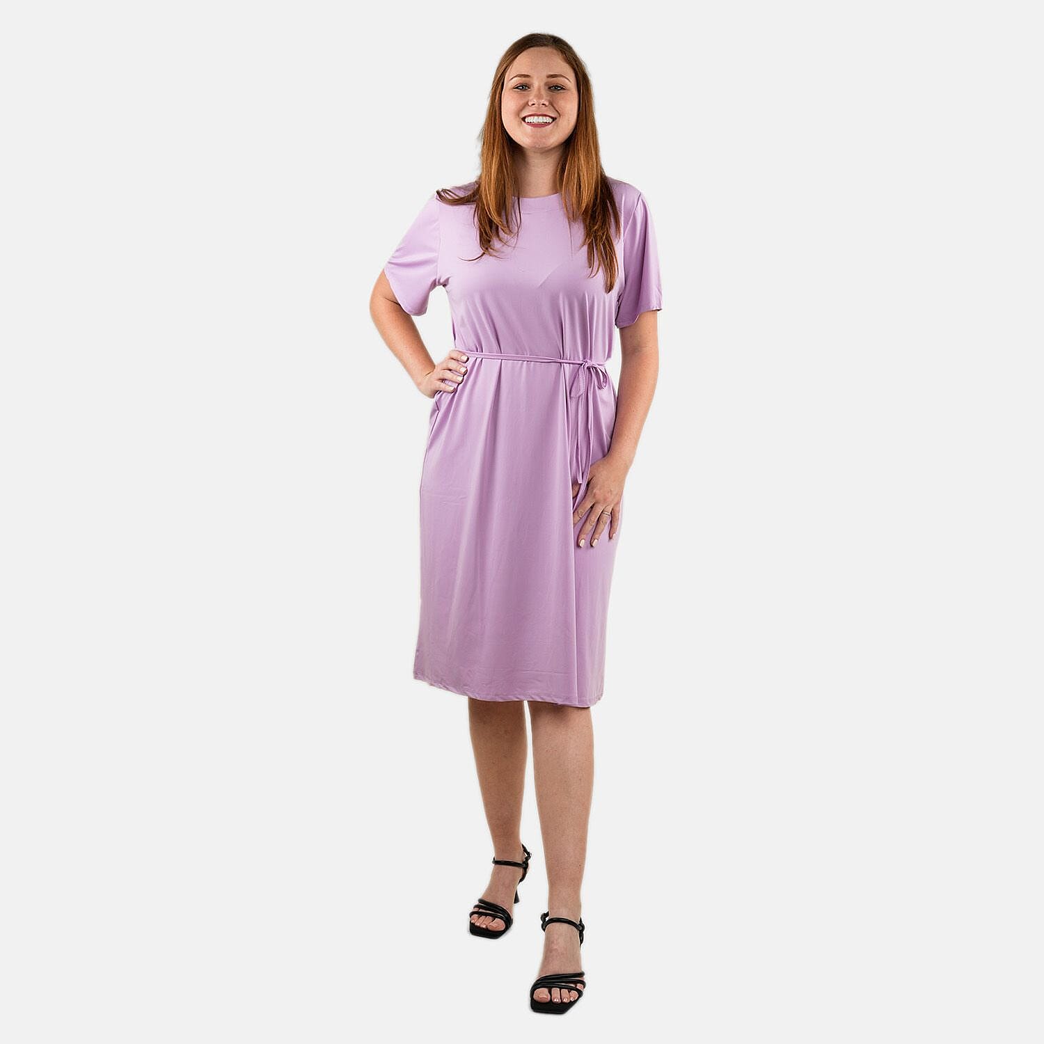 Tamsy Lilac Midi Dress with Removable Waist Tie - US Medium