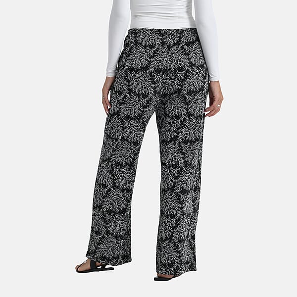 TAMSY Metallic Silver Leaf Print Pant With Fabric Waist Belt – One Size Fits Most