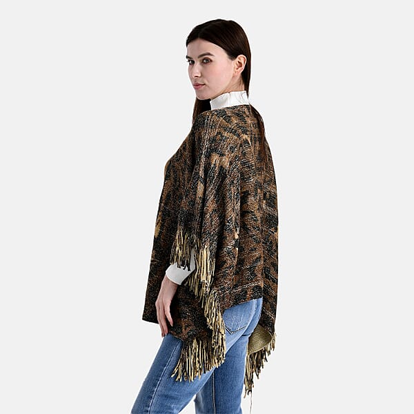 TAMSY Metallic Tiger Poncho With Fringe - One Size Fits Most