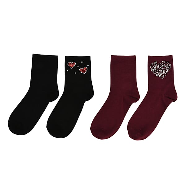 Tamsy Multi Color Crystal Butterfly And Heart 5pairs Ankle Socks