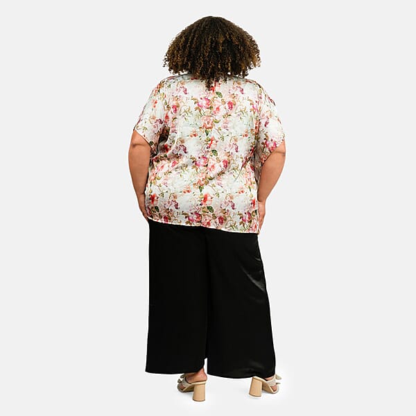 Tamsy Multi Floral Digitally Printed 2 Piece Satin Pant And Blouse Set - One Size Fits Most