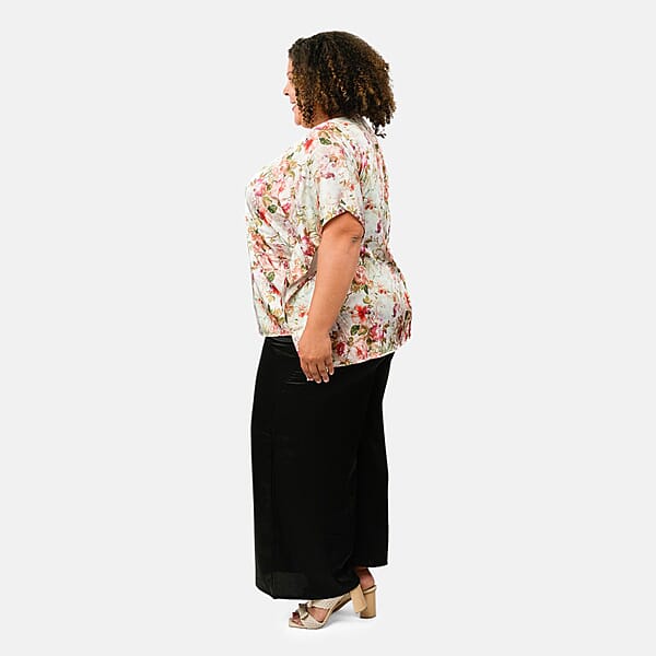 Tamsy Multi Floral Digitally Printed 2 Piece Satin Pant And Blouse Set - One Size Fits Most
