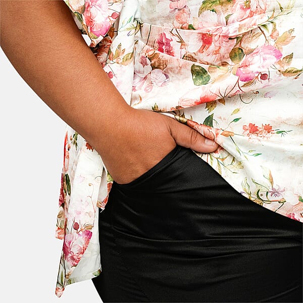 Tamsy Multi Floral Digitally Printed 2 Piece Satin Pant And Blouse Set - One Size Fits Most