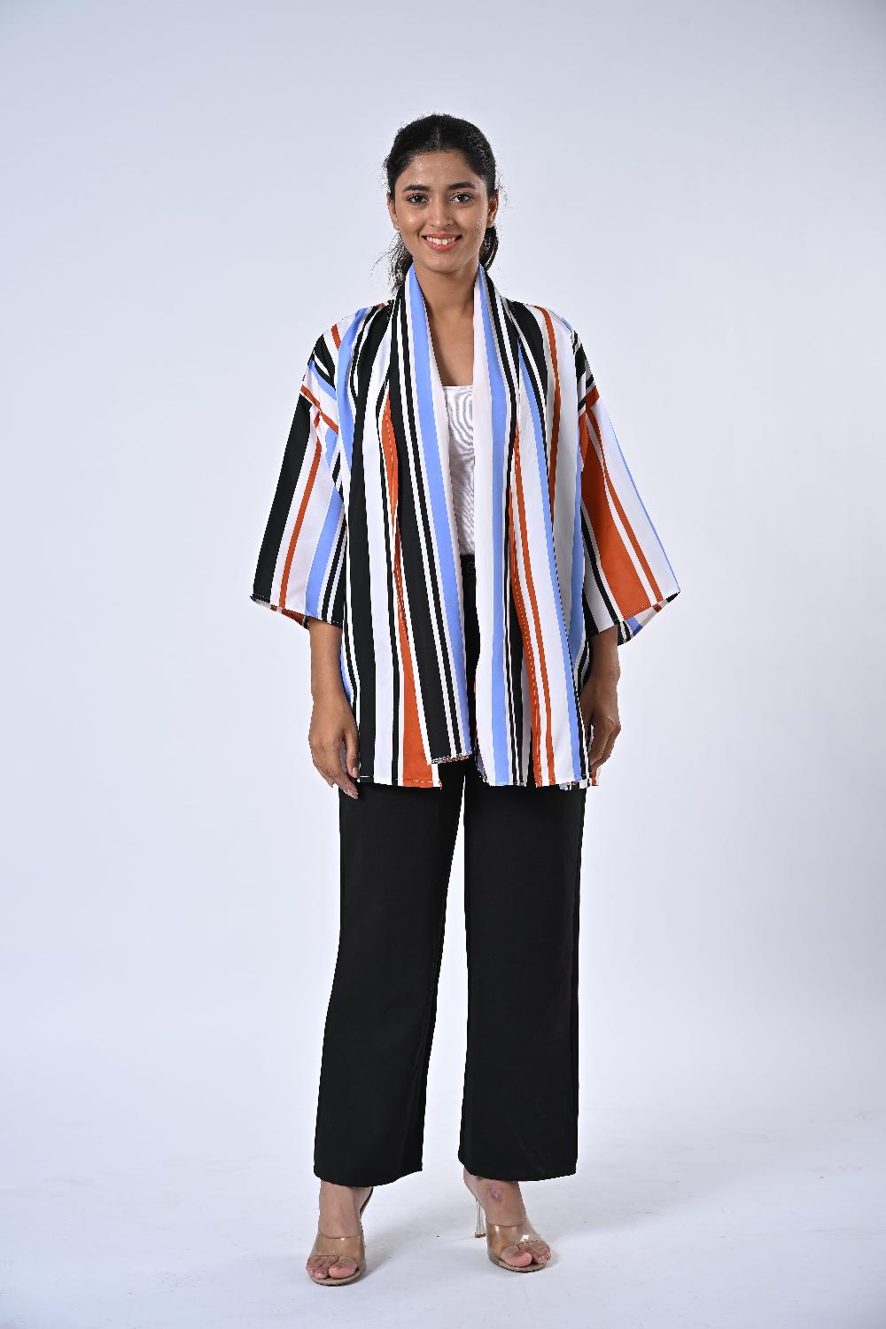 TAMSY Multi Stripe 3 Piece Kimono Scarf and Scrunchie Set - One Size Fits Most