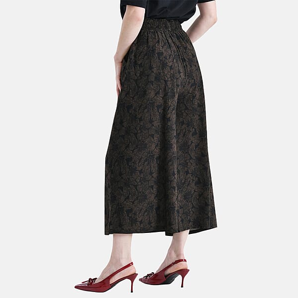 TAMSY Navy Floral Printed Wide Leg Capri Pant With Pockets - S/M