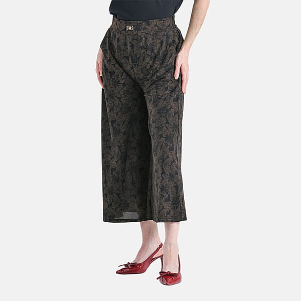 TAMSY Navy Floral Printed Wide Leg Capri Pant With Pockets - S/M