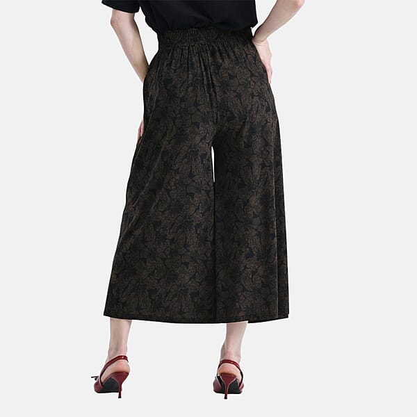 TAMSY Navy Floral Printed Wide Leg Capri Pant With Pockets - S/M
