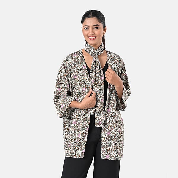 TAMSY Olive Floral 3 Piece Kimono Scarf And Scrunchie Set - One Size Fits Most