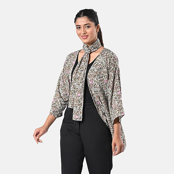 TAMSY Olive Floral 3 Piece Kimono Scarf And Scrunchie Set - One Size Fits Most