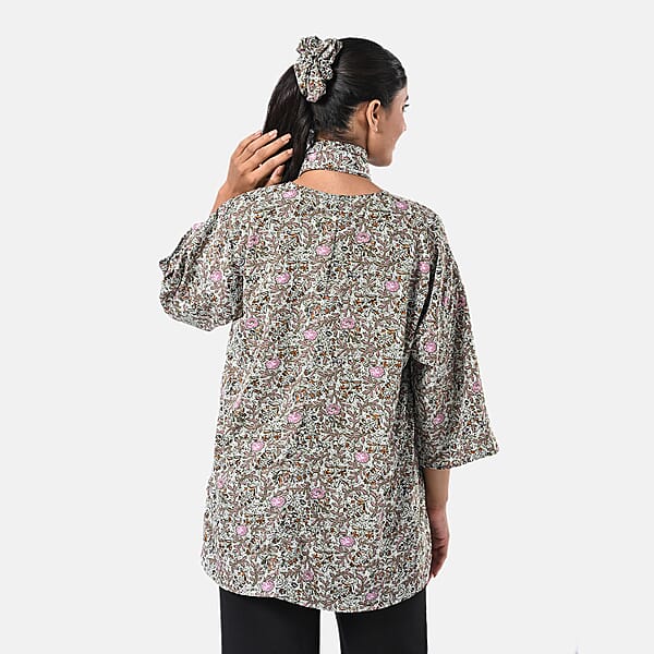 TAMSY Olive Floral 3 Piece Kimono Scarf And Scrunchie Set - One Size Fits Most