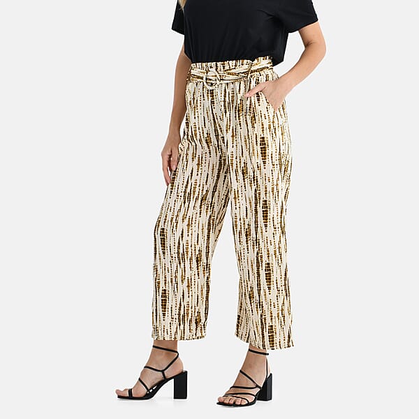TAMSY Olive Tie Dye High Waist Wide Leg Belted Pant With Pockets - One Size Fits Most