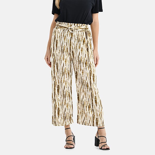 TAMSY Olive Tie Dye High Waist Wide Leg Belted Pant With Pockets - One Size Fits Most
