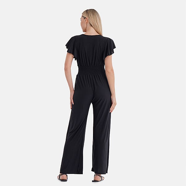 TAMSY Onyx Smocked Jumpsuit With Flutter Sleeve - One Size Fits Most