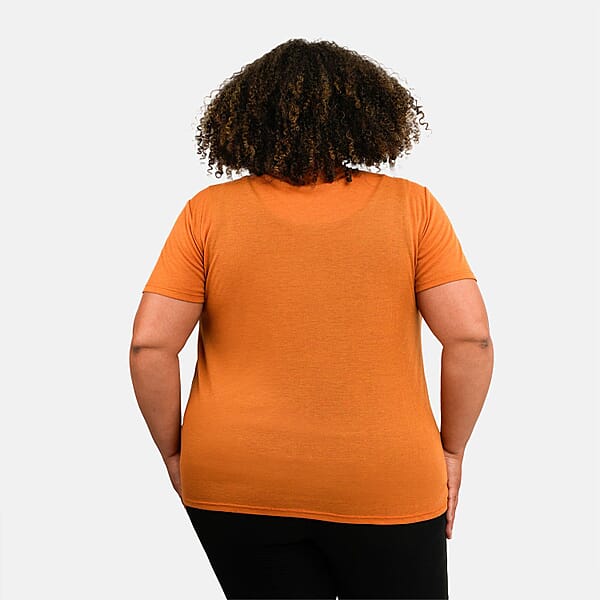 Tamsy Orange Cross Front Slub Knit T-shirt - One Size Missy
