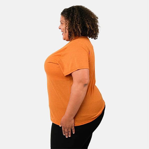 Tamsy Orange Cross Front Slub Knit T-shirt - One Size Missy