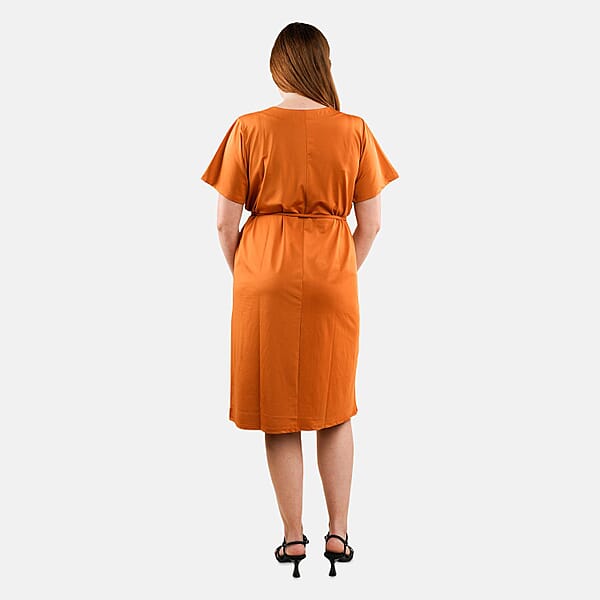 Tamsy Orange Midi Dress With Removable Waist Tie - US Medium