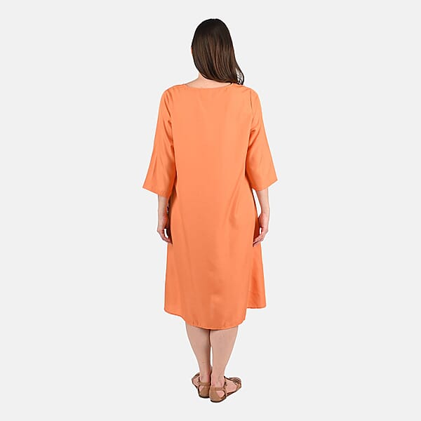Tamsy Orange Side Patchwork Midi Dress - One Size Missy