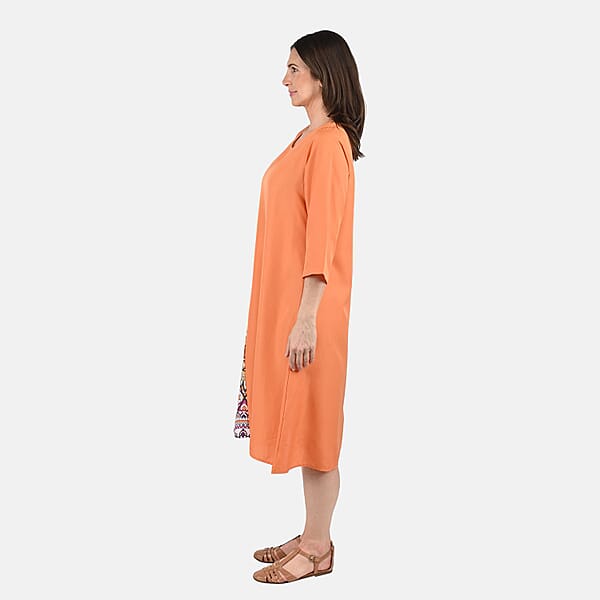 Tamsy Orange Side Patchwork Midi Dress - One Size Missy