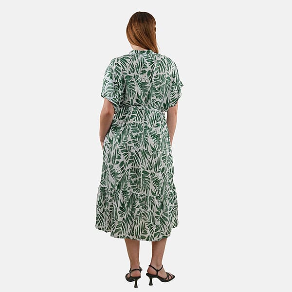 Tamsy Palm Leaf Front Placket Shirt Dress With Fabric Waist Tie - One Size Fits Most