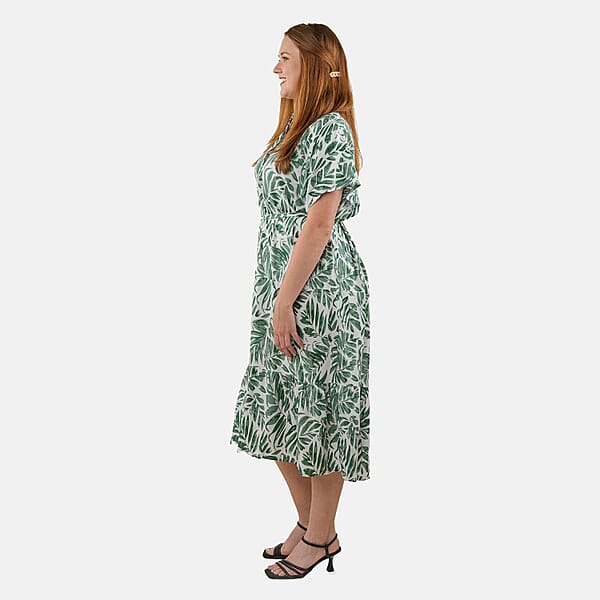 Tamsy Palm Leaf Front Placket Shirt Dress With Fabric Waist Tie - One Size Fits Most