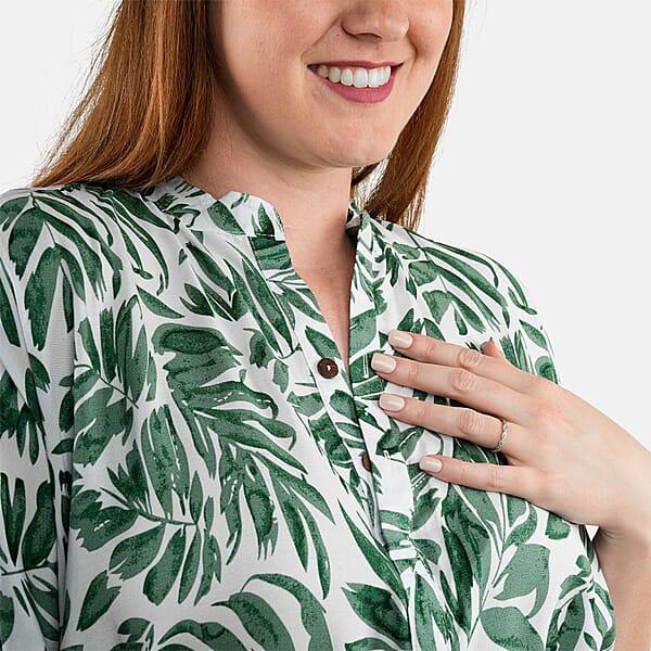 Tamsy Palm Leaf Front Placket Shirt Dress With Fabric Waist Tie - One Size Fits Most