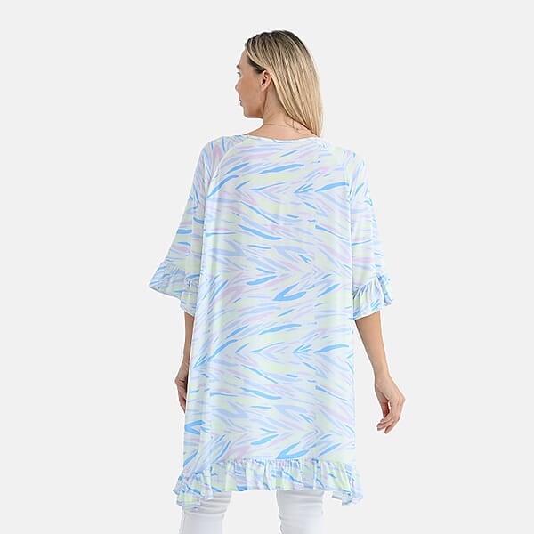 Tamsy Pastel Abstract Ruffle Hem Blouse With Tassel Neck Tie - One Size Fits Most