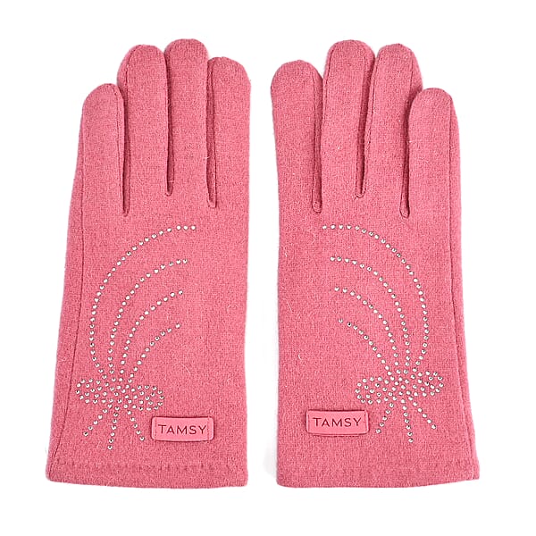 Tamsy Pink Cashmere Wool Gloves With 2 Fingers Screen Touch