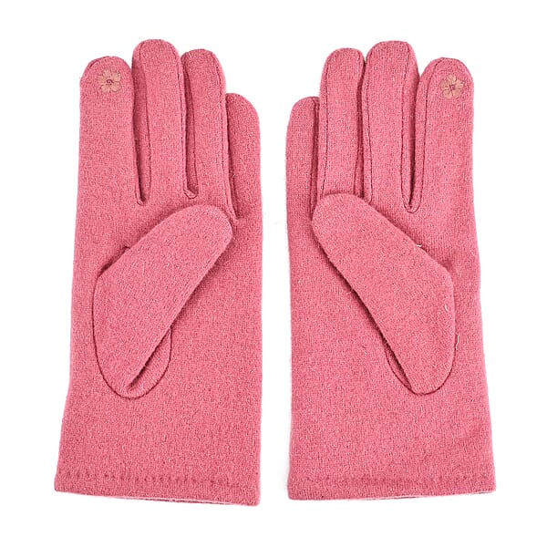 Tamsy Pink Cashmere Wool Gloves With 2 Fingers Screen Touch