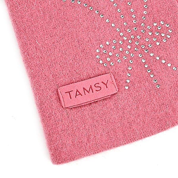 Tamsy Pink Cashmere Wool Gloves With 2 Fingers Screen Touch