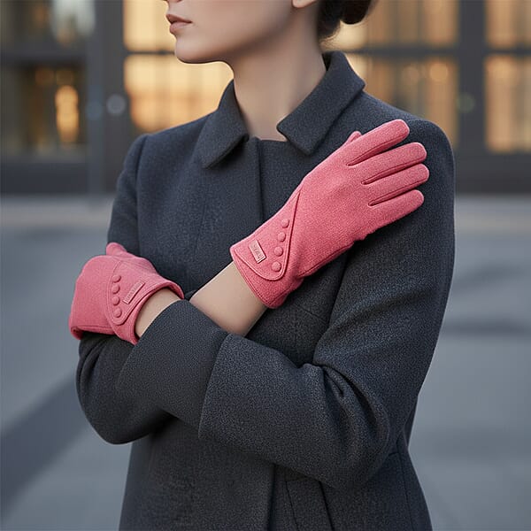 Tamsy Pink Cashmere Wool Gloves With 2 Fingers Screen Touch - Large