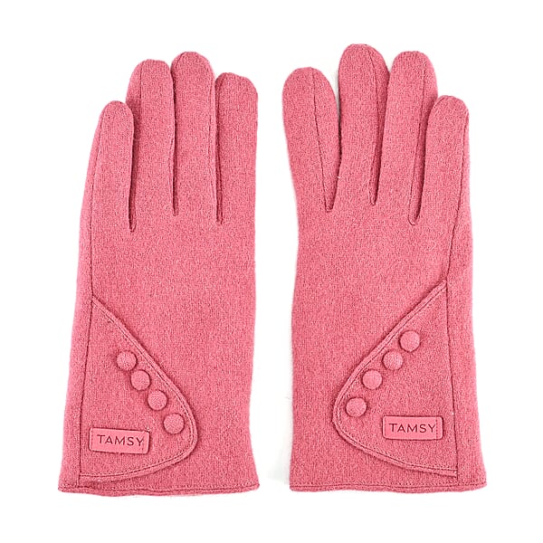 Tamsy Pink Cashmere Wool Gloves With 2 Fingers Screen Touch - Large
