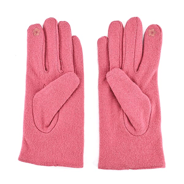 Tamsy Pink Cashmere Wool Gloves With 2 Fingers Screen Touch - Large