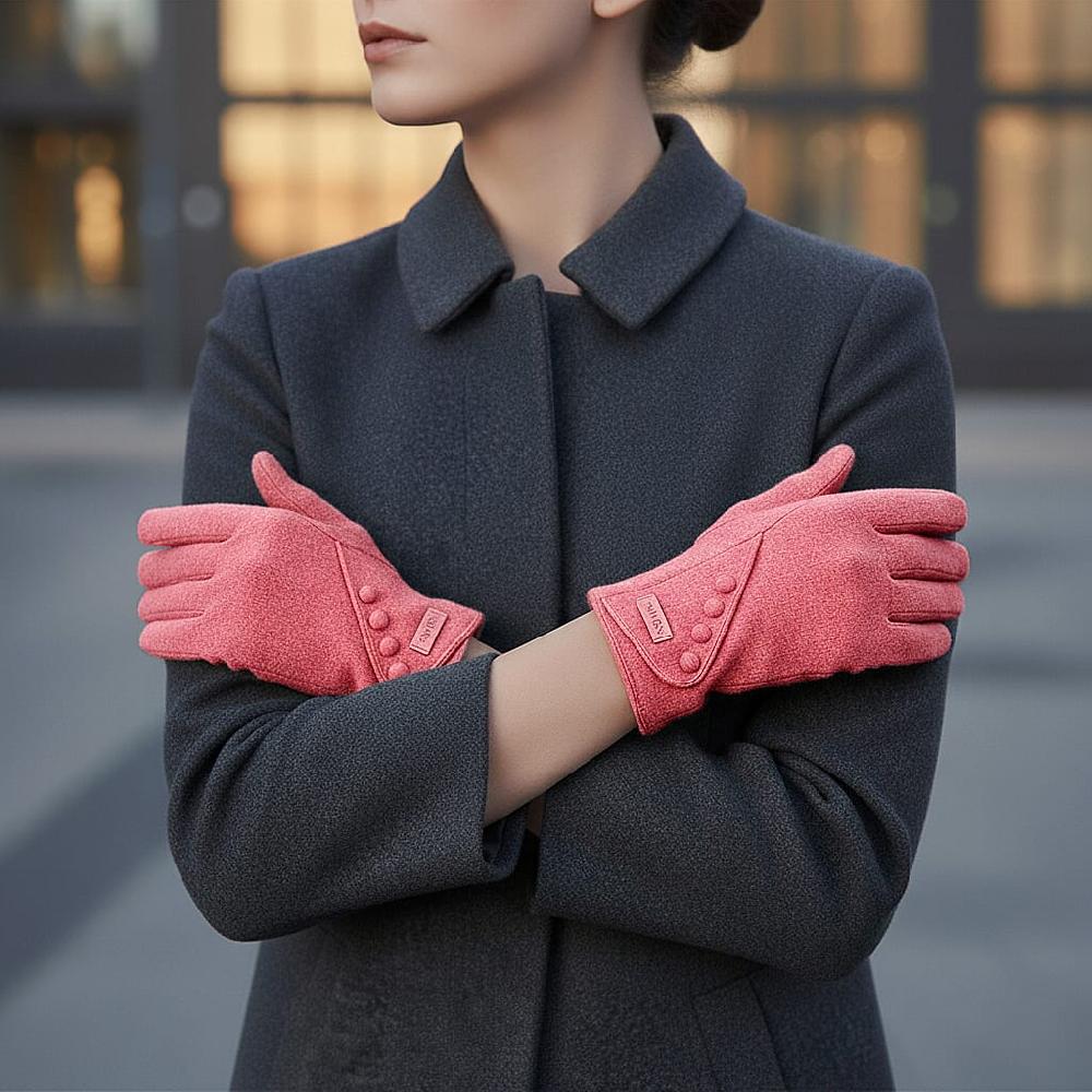 Tamsy Pink Cashmere Wool Gloves with 2 Fingers Screen Touch - Large