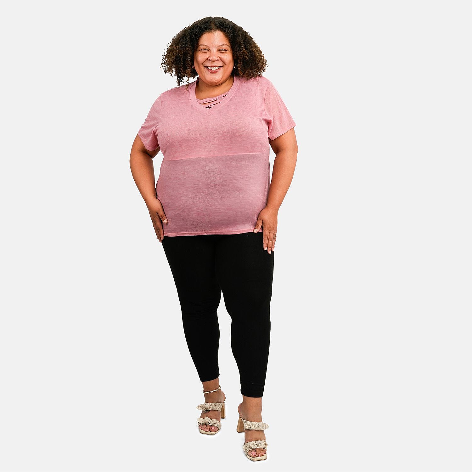 Tamsy Pink Cross Front Slub Knit T-shirt - One Size Missy